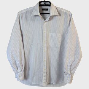 Canali Striped Long-Sleeve Button-Up Dress Shirt White Men's Size XL 100% Cotton